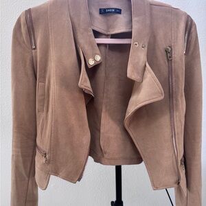 SHEIN Faux Suede Moto Jacket Women’s Size S Taupe Zip-Up Cropped